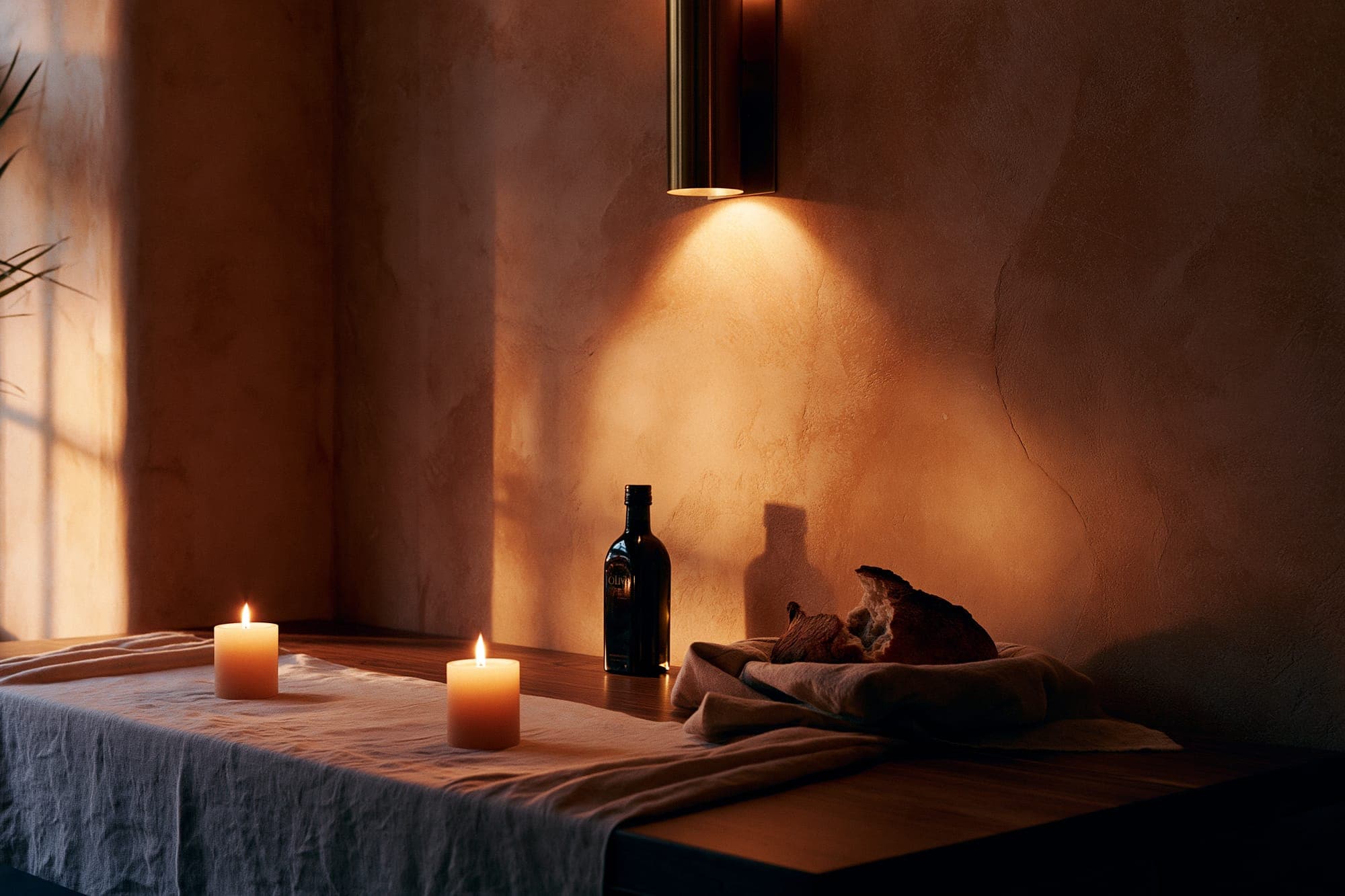 Candlelit private massage room in Cuenca, Ecuador with warm oil and fresh linens